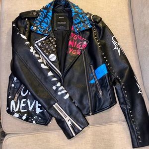 Bershka Premium Collection Graffiti Leather Jacket